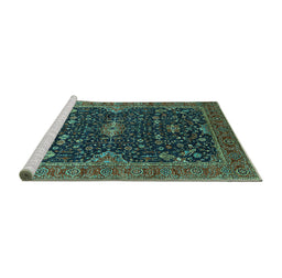 Sideview of Machine Washable Oriental Turquoise Traditional Area Rugs, wshurb2014turq