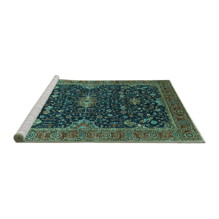 Sideview of Machine Washable Oriental Turquoise Traditional Area Rugs, wshurb2014turq