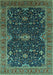 Machine Washable Oriental Turquoise Traditional Area Rugs, wshurb2014turq