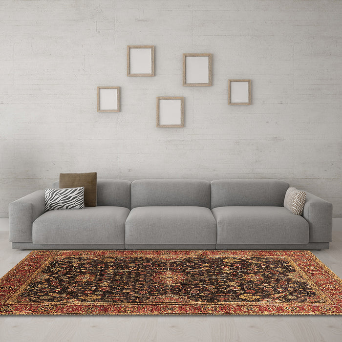 Machine Washable Oriental Brown Traditional Rug in a Living Room,, wshurb2014brn