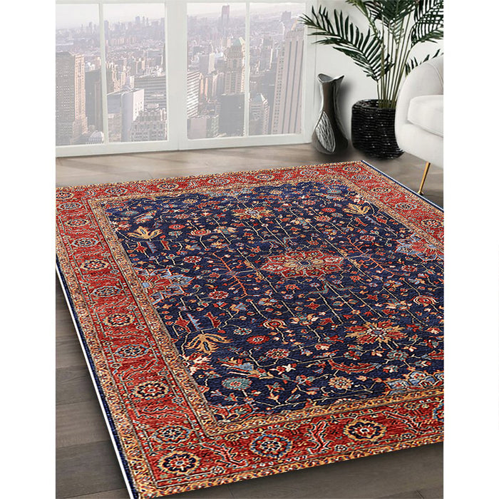 Mid-Century Modern Dark Almond Brown Oriental Rug in Family Room, urb2014
