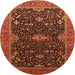 Round Machine Washable Oriental Orange Traditional Area Rugs, wshurb2014org