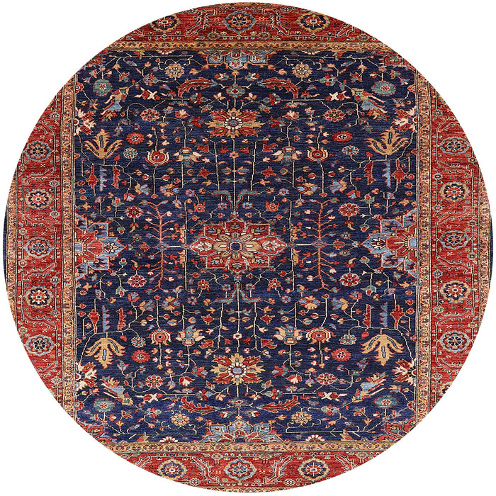 Round Mid-Century Modern Dark Almond Brown Oriental Rug, urb2014