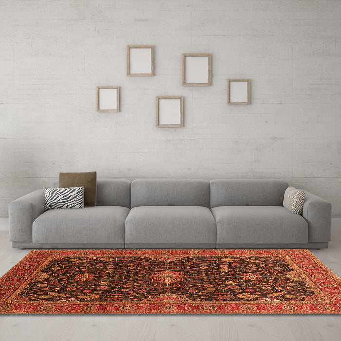 Machine Washable Oriental Orange Traditional Area Rugs in a Living Room, wshurb2014org