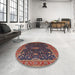 Round Mid-Century Modern Dark Almond Brown Oriental Rug in a Office, urb2014