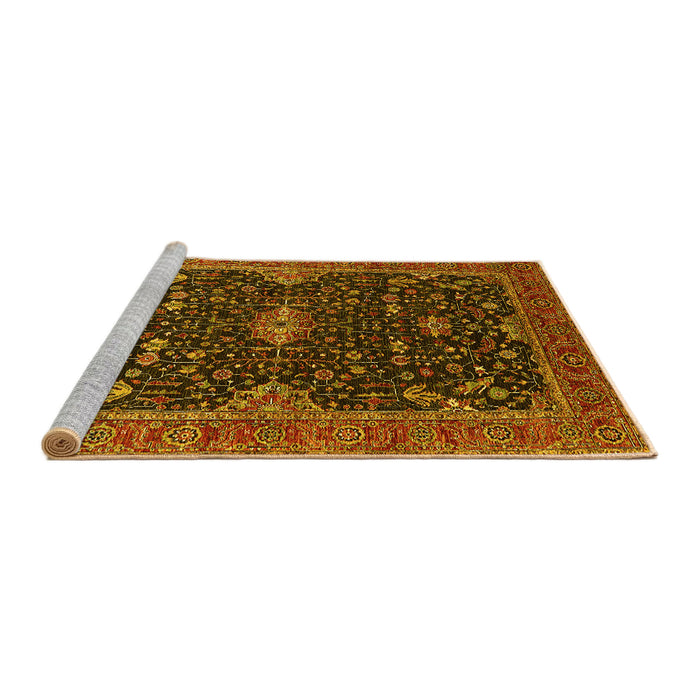 Sideview of Machine Washable Oriental Yellow Traditional Rug, wshurb2014yw