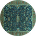 Round Machine Washable Oriental Turquoise Traditional Area Rugs, wshurb2014turq