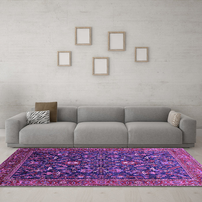 Machine Washable Oriental Purple Industrial Area Rugs in a Living Room, wshurb2015pur