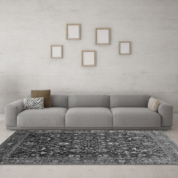 Machine Washable Oriental Gray Industrial Rug in a Living Room,, wshurb2015gry