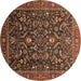 Round Machine Washable Oriental Brown Industrial Rug, wshurb2015brn