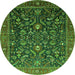 Round Machine Washable Oriental Green Industrial Area Rugs, wshurb2015grn