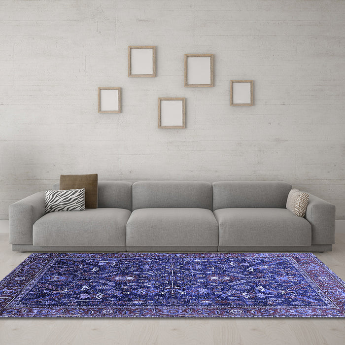 Machine Washable Oriental Blue Industrial Rug in a Living Room, wshurb2015blu