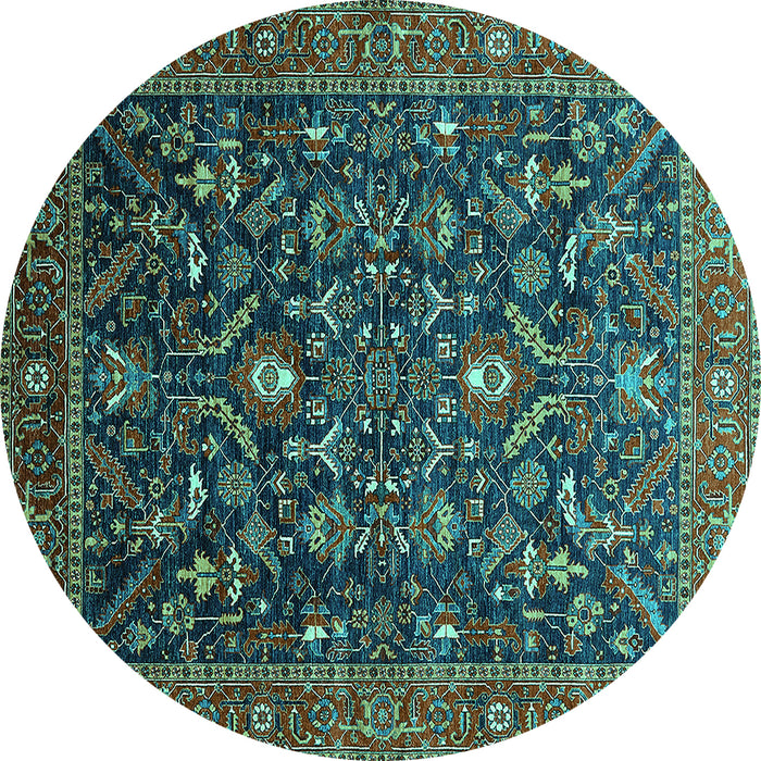 Round Machine Washable Oriental Turquoise Industrial Area Rugs, wshurb2015turq