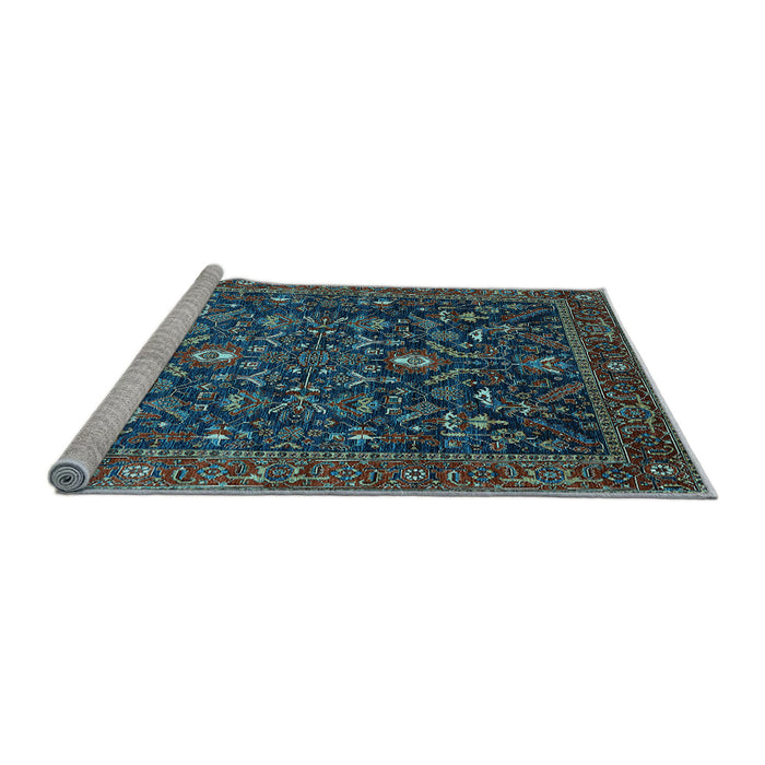 Sideview of Machine Washable Oriental Light Blue Industrial Rug, wshurb2015lblu