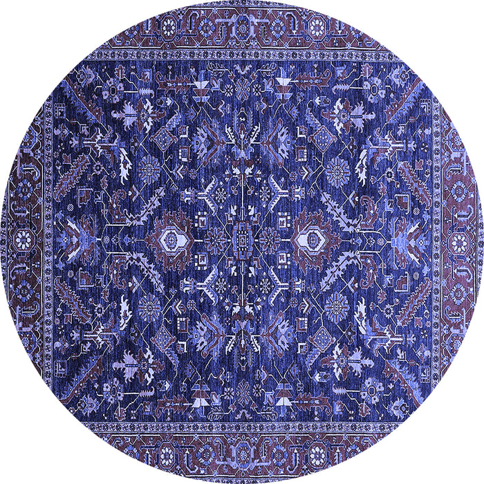 Round Machine Washable Oriental Blue Industrial Rug, wshurb2015blu