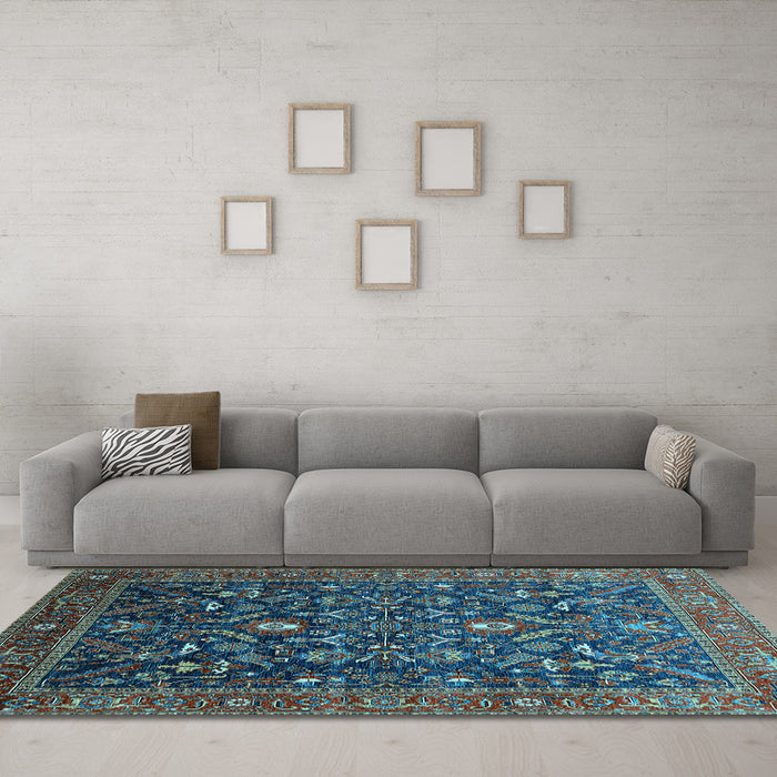 Machine Washable Oriental Light Blue Industrial Rug in a Living Room, wshurb2015lblu