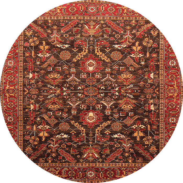 Round Machine Washable Oriental Orange Industrial Area Rugs, wshurb2015org