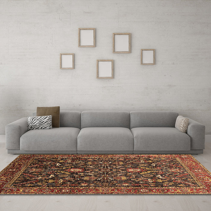 Machine Washable Oriental Brown Industrial Rug in a Living Room,, wshurb2015brn