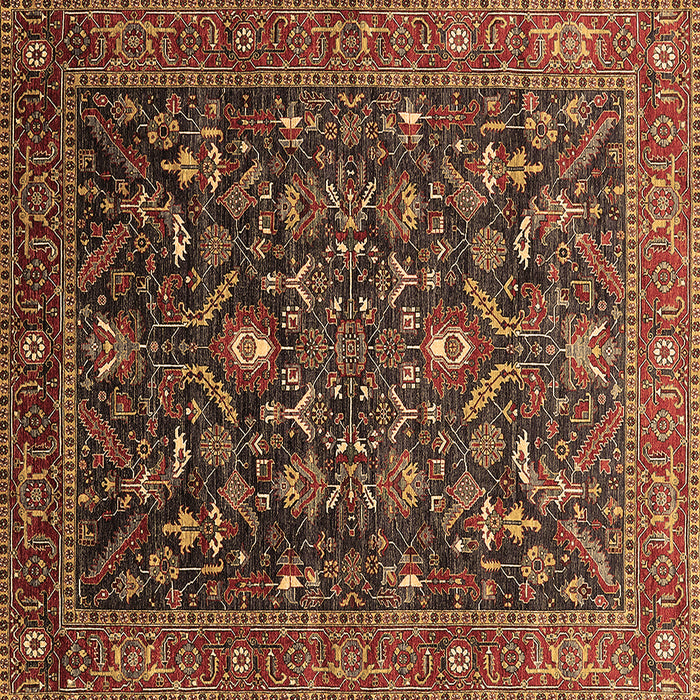 Square Machine Washable Oriental Brown Industrial Rug, wshurb2015brn