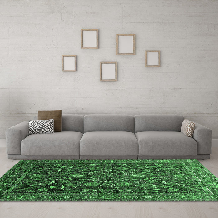 Machine Washable Oriental Emerald Green Industrial Area Rugs in a Living Room,, wshurb2015emgrn