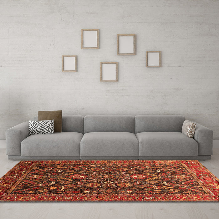 Machine Washable Oriental Orange Industrial Area Rugs in a Living Room, wshurb2015org