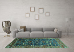 Machine Washable Oriental Turquoise Industrial Area Rugs in a Living Room,, wshurb2015turq