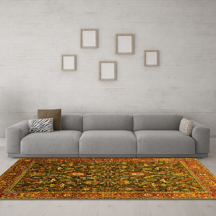 Machine Washable Oriental Yellow Industrial Rug in a Living Room, wshurb2015yw