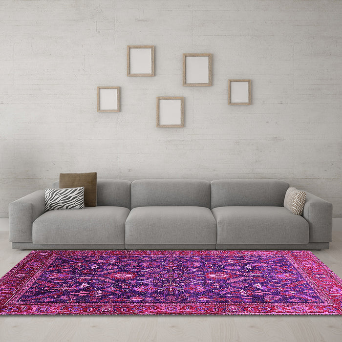 Machine Washable Oriental Pink Industrial Rug in a Living Room, wshurb2015pnk