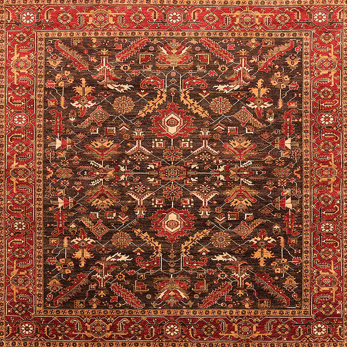 Square Machine Washable Oriental Orange Industrial Area Rugs, wshurb2015org