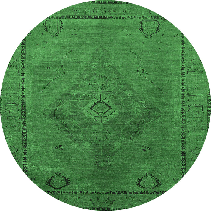 Round Machine Washable Oriental Emerald Green Industrial Area Rugs, wshurb2016emgrn