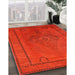 Mid-Century Modern Red Oriental Rug in Family Room, urb2016