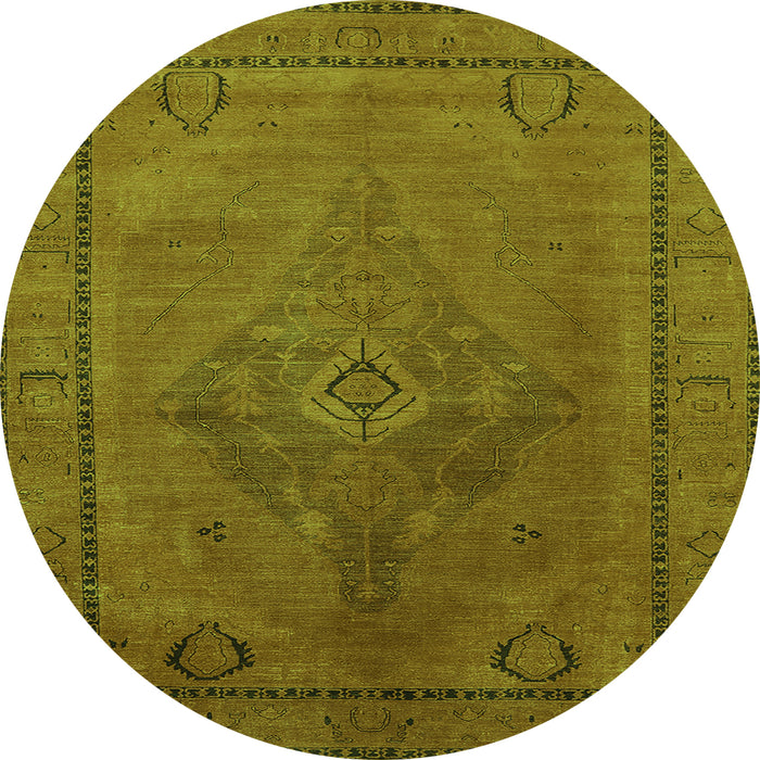 Round Machine Washable Oriental Green Industrial Area Rugs, wshurb2016grn