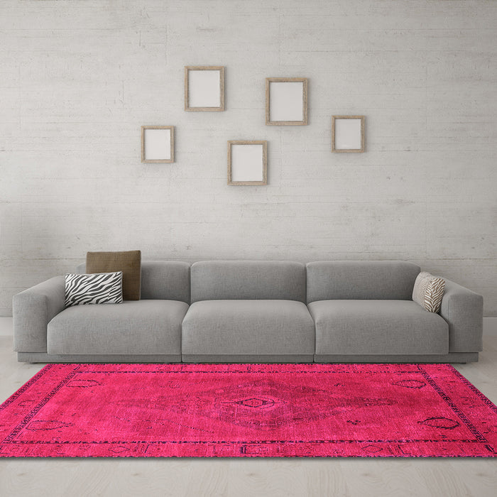Machine Washable Oriental Pink Industrial Rug in a Living Room, wshurb2016pnk