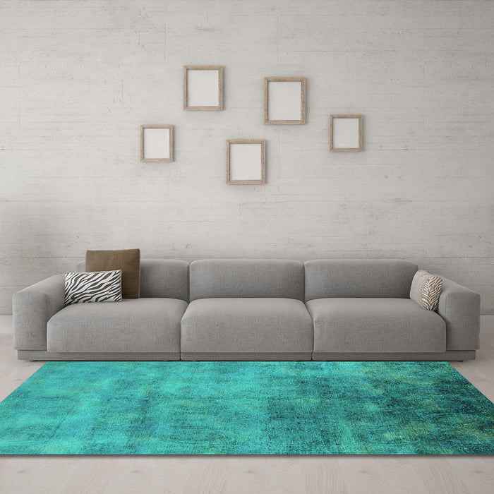 Machine Washable Oriental Turquoise Industrial Area Rugs in a Living Room,, wshurb2017turq