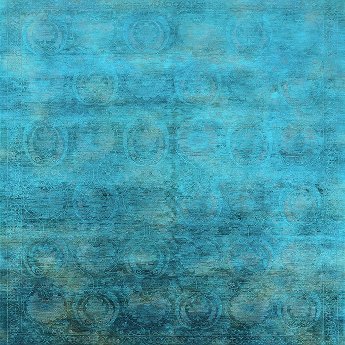 Square Machine Washable Oriental Light Blue Industrial Rug, wshurb2017lblu