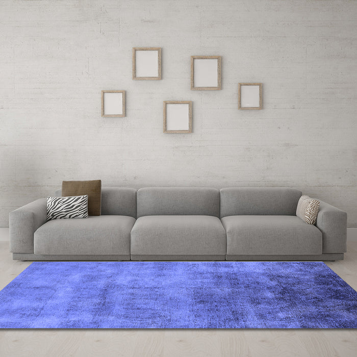 Machine Washable Oriental Blue Industrial Rug in a Living Room, wshurb2017blu
