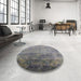 Round Mid-Century Modern Cloudy Gray Oriental Rug in a Office, urb2017