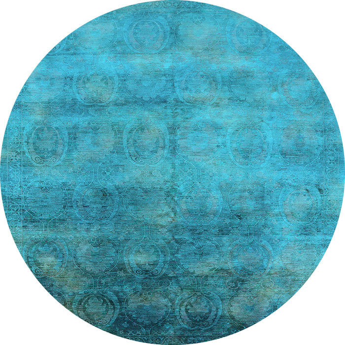 Round Machine Washable Oriental Light Blue Industrial Rug, wshurb2017lblu