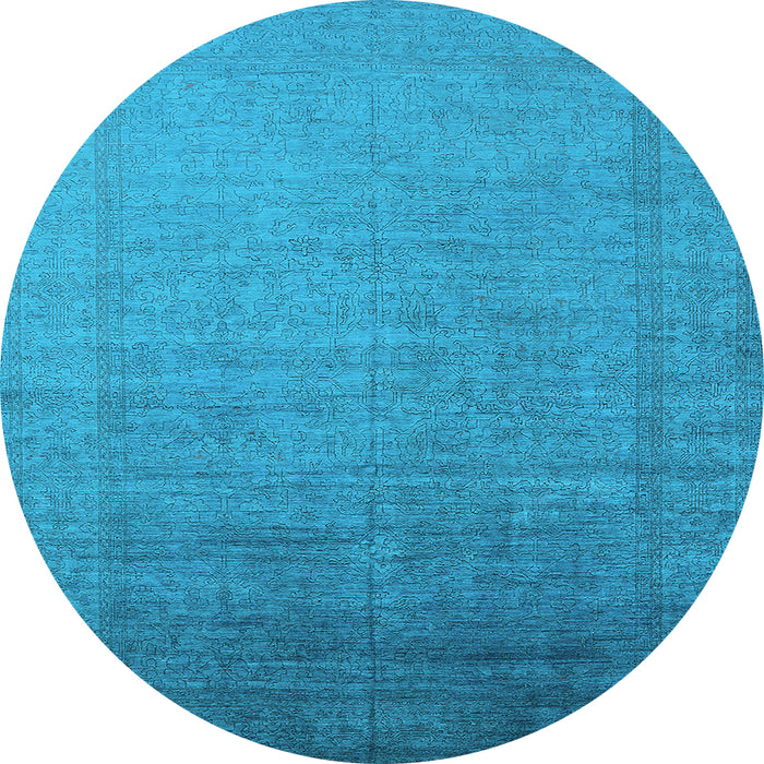Round Machine Washable Oriental Light Blue Industrial Rug, wshurb2018lblu