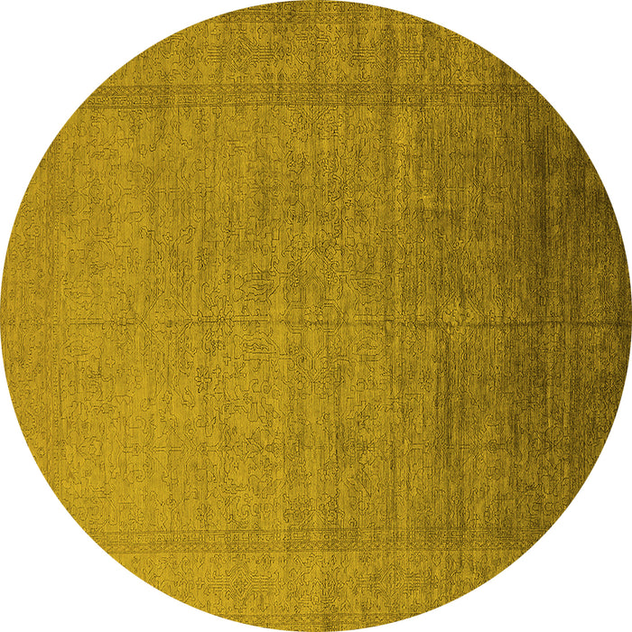 Round Machine Washable Oriental Yellow Industrial Rug, wshurb2018yw
