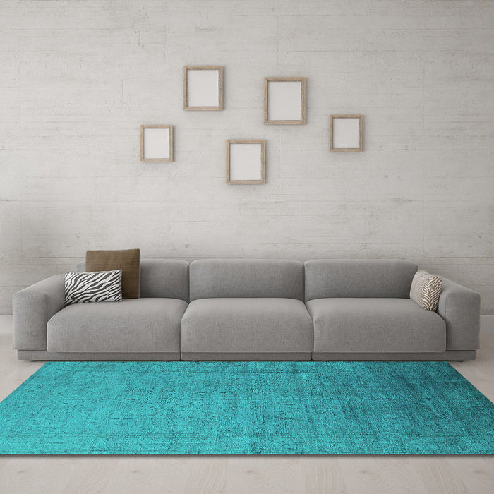 Machine Washable Oriental Turquoise Industrial Area Rugs in a Living Room,, wshurb2018turq