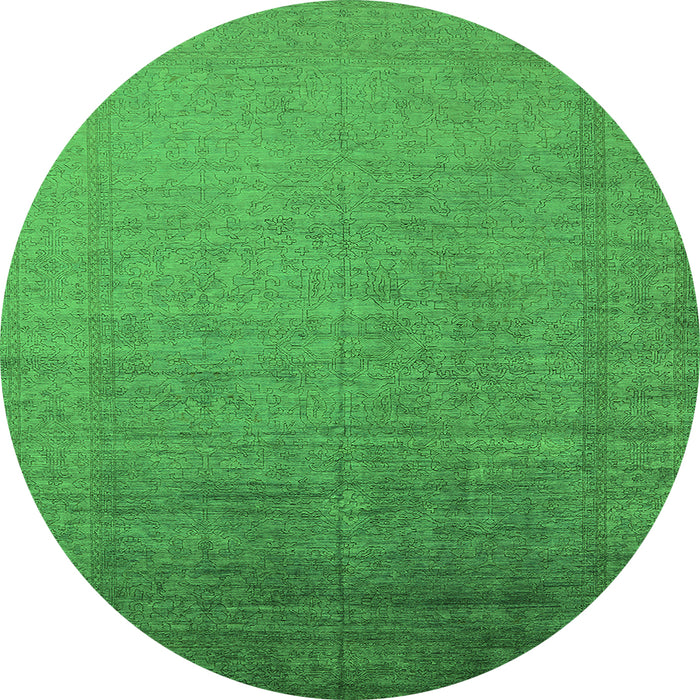 Round Machine Washable Oriental Green Industrial Area Rugs, wshurb2018grn