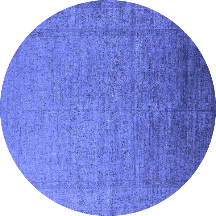 Round Machine Washable Oriental Blue Industrial Rug, wshurb2018blu