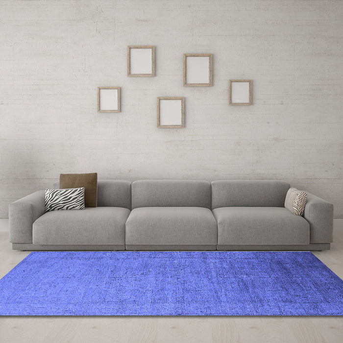Machine Washable Oriental Blue Industrial Rug in a Living Room, wshurb2018blu