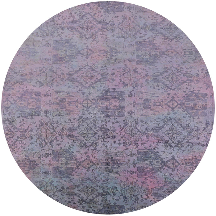 Round Machine Washable Industrial Modern French Lilac Purple Rug, wshurb2019
