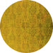 Round Machine Washable Oriental Yellow Industrial Rug, wshurb2019yw