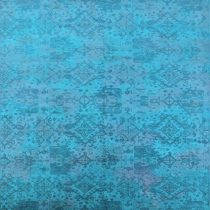 Square Machine Washable Oriental Light Blue Industrial Rug, wshurb2019lblu