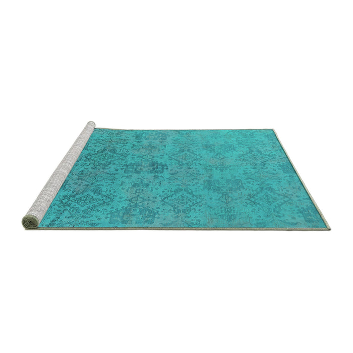Sideview of Machine Washable Oriental Turquoise Industrial Area Rugs, wshurb2019turq