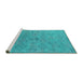 Sideview of Machine Washable Oriental Turquoise Industrial Area Rugs, wshurb2019turq