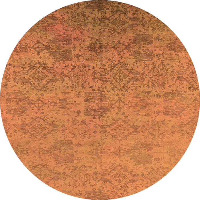 Round Machine Washable Oriental Orange Industrial Area Rugs, wshurb2019org